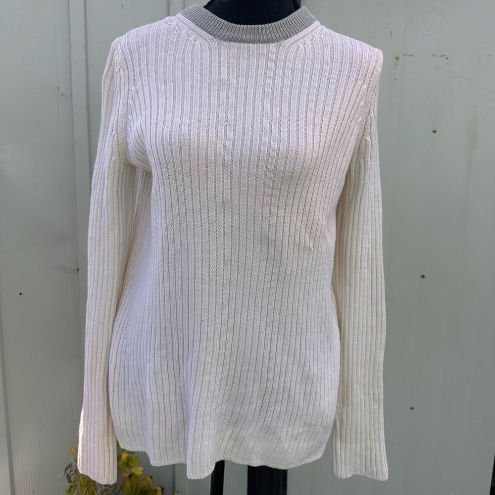 RAG & BONE SWEATSHIRT 100%WOOL S/P  WOMENS White Ribbed Long Sleeve Sweater